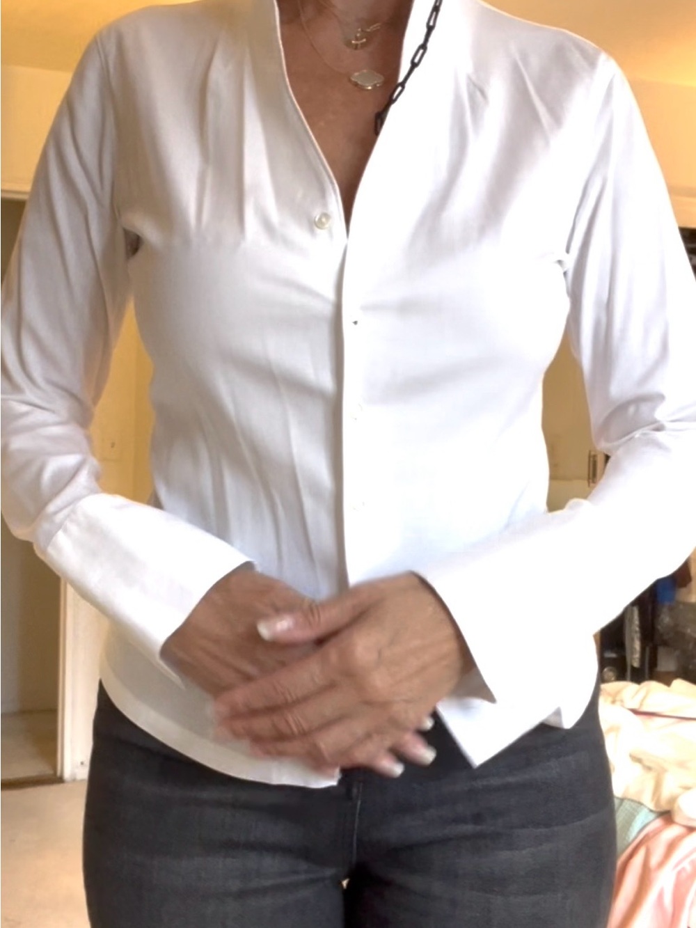 Classic White Button-Front Long Sleeve Shirt